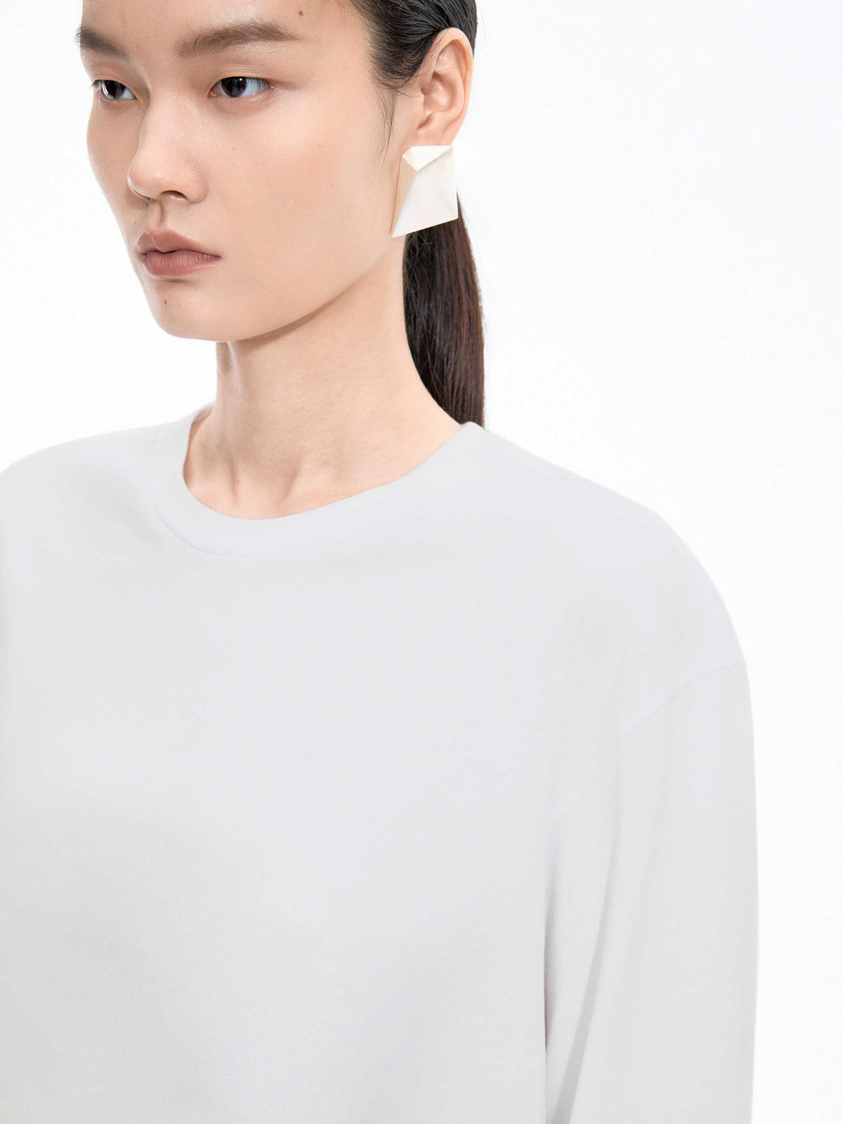 T-Shirt / JNBY Cotton Shell Lace Trim Relaxed Tee Bleached-1
