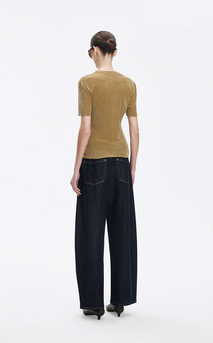 T-Shirt / JNBY Flocked Mesh Graphic Tee Yellow Khaki-1