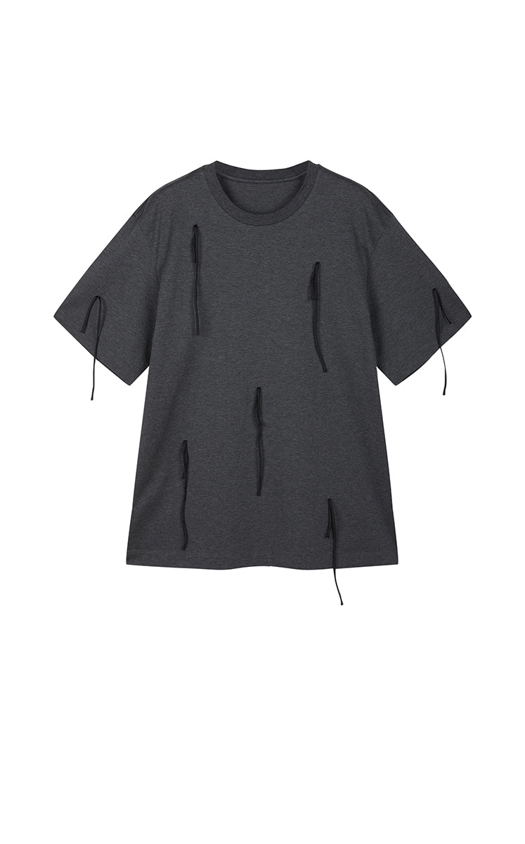 T-Shirt / JNBY Fringe Cotton Oversized T-Shirt Grey Marl-1