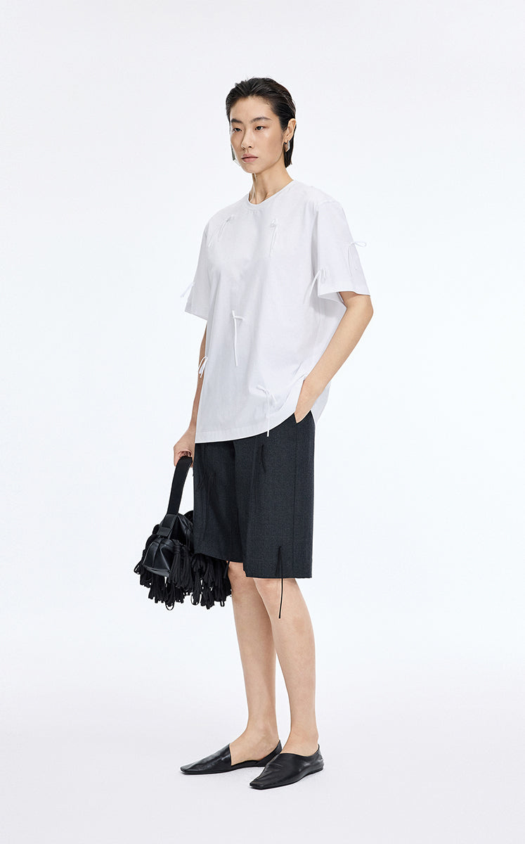 T-Shirt / JNBY Fringe Cotton Oversized T-Shirt Bleached White-2