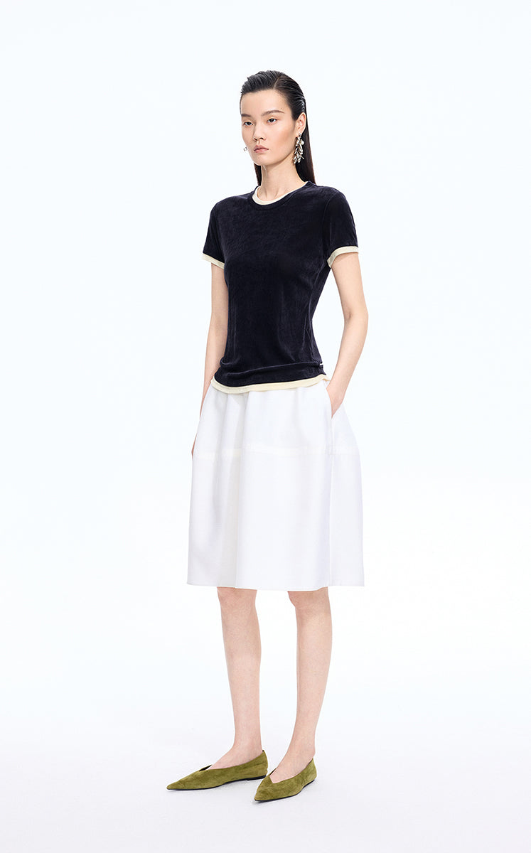 T-Shirt / JNBY Layered Slim-Fit Flocked T-Shirt Dark Navy Tone