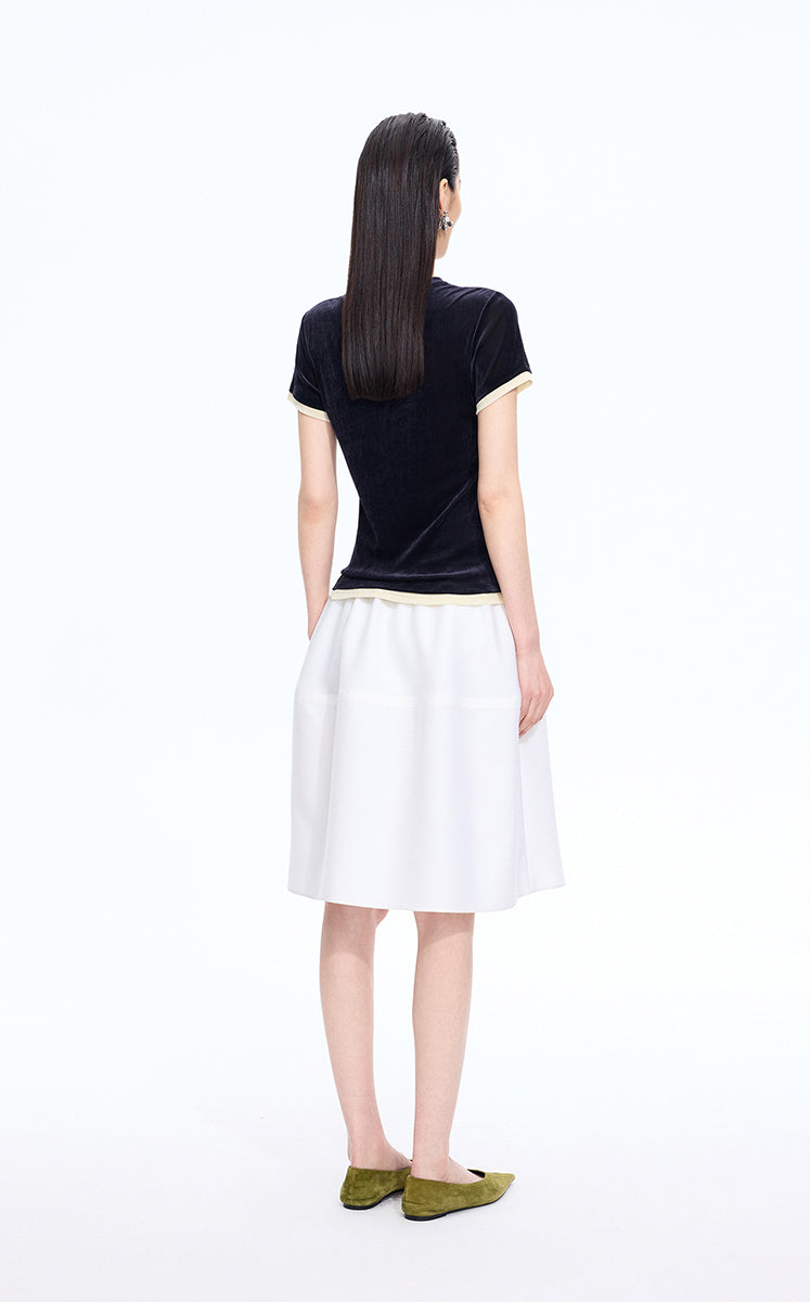 T-Shirt / JNBY Layered Slim-Fit Flocked T-Shirt Dark Navy Tone-2