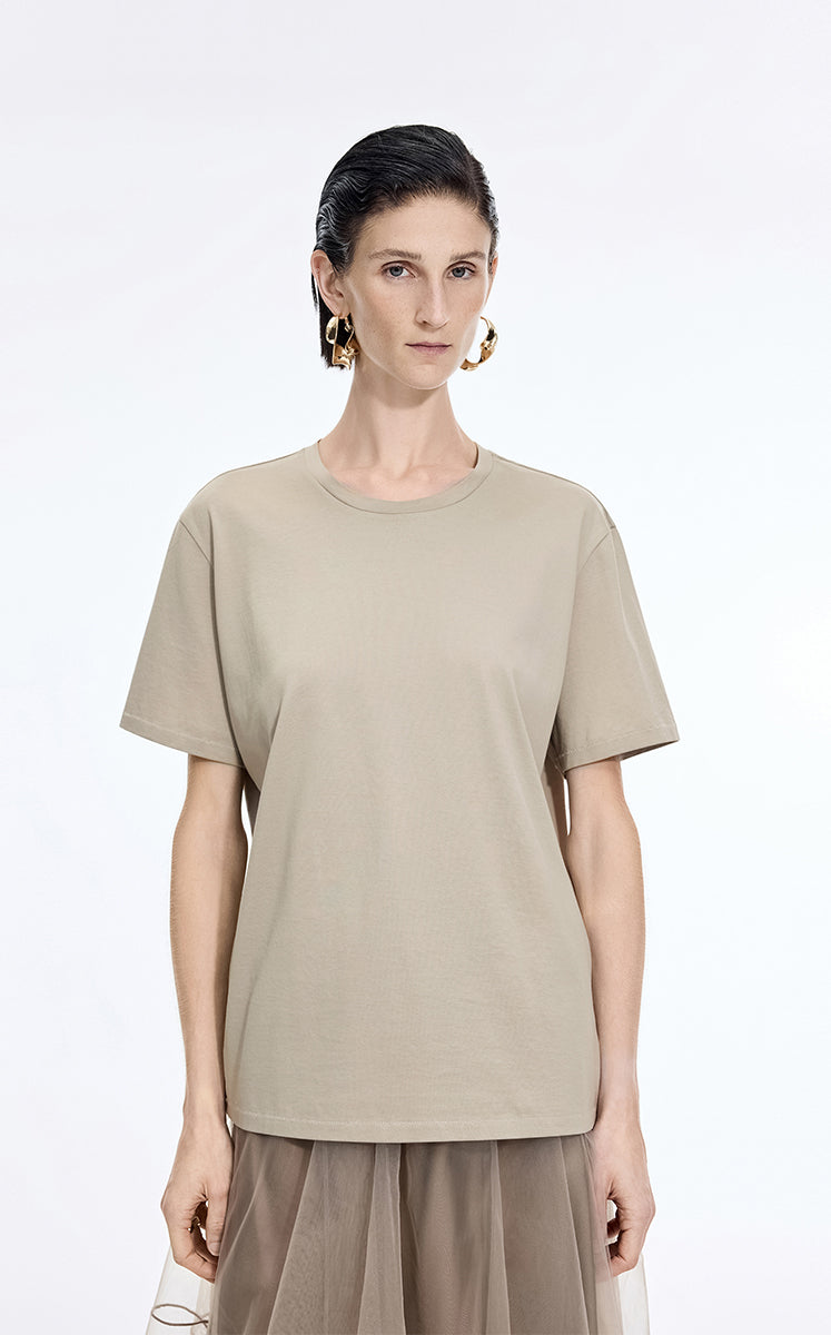 T-Shirt / JNBY Mercerized Cotton Longline T-Shirt Taupe-1