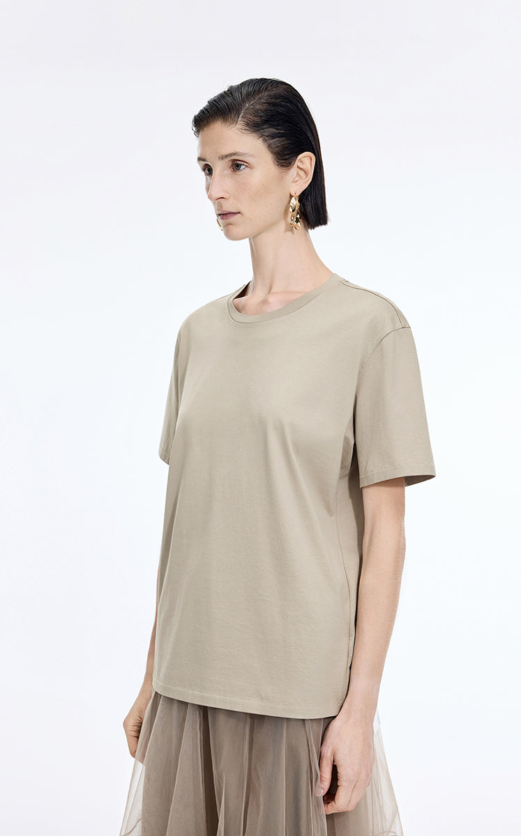 T-Shirt / JNBY Mercerized Cotton Longline T-Shirt Taupe-1
