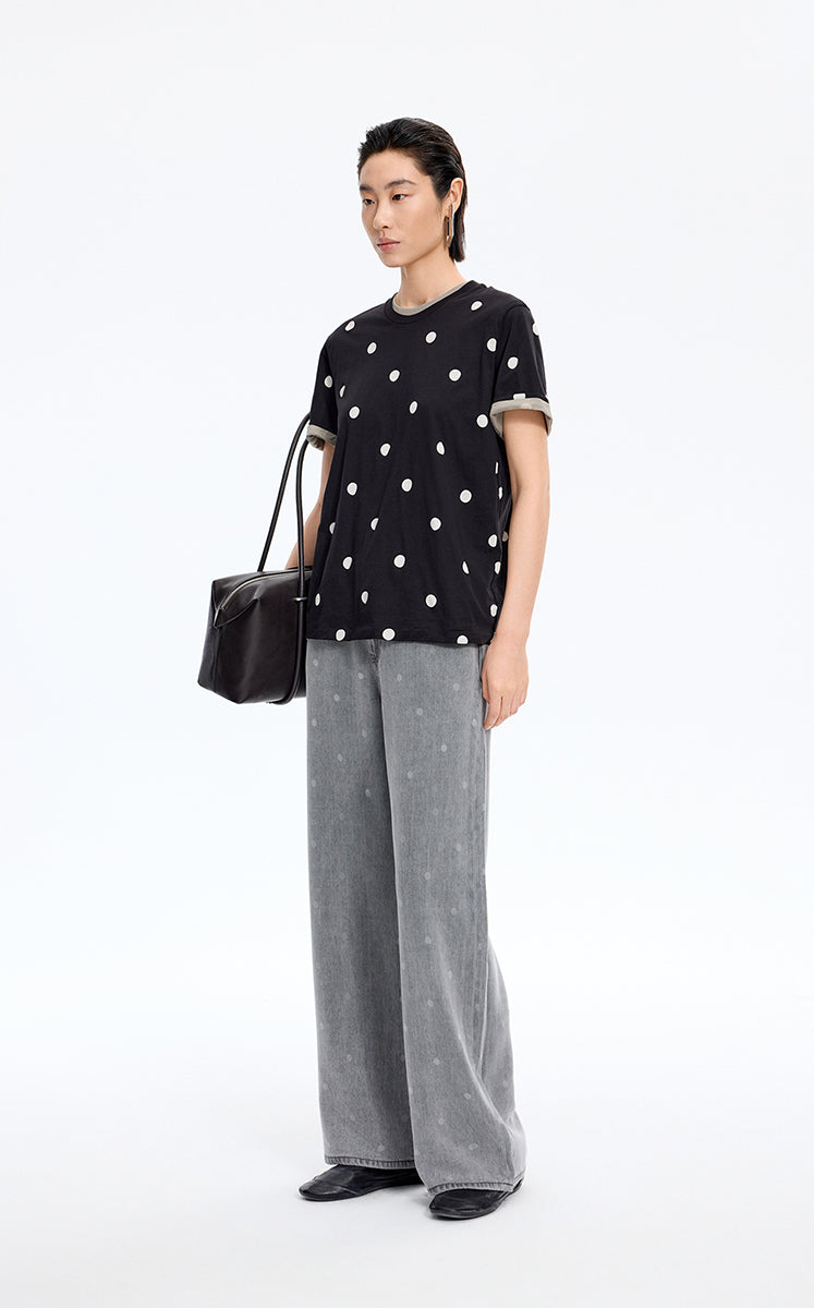 T-Shirt / JNBY Polka Dot Cotton Relaxed T-Shirt Black-1