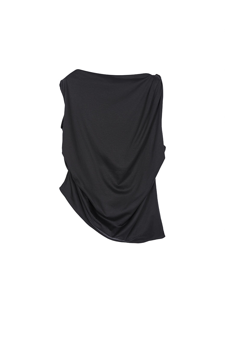 T-Shirt / JNBY Silk-Blend Draped Sleeveless T-Shirt Black-1