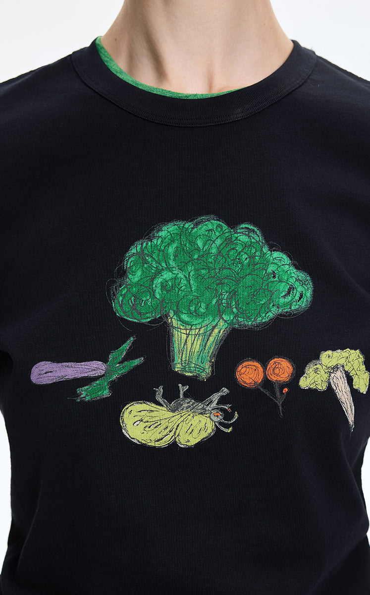 T-Shirt / JNBY Vegetable Print Cotton T-Shirt Black Navy-1
