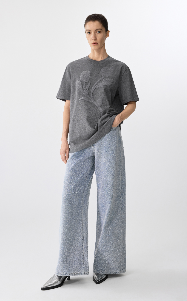 T-shirt / JNBY Embroidered Loose-Fit T-shirt Grey