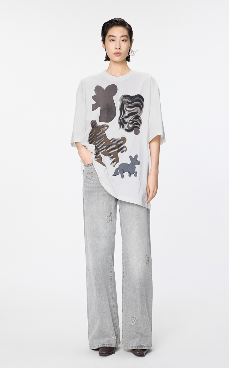 T-shirt / JNBY Oversized Chic Cat Graphic T-Shirt White