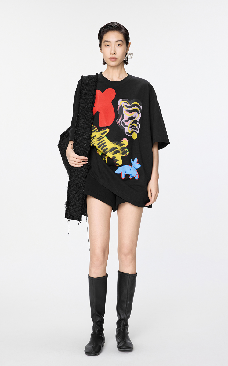 T-shirt / JNBY Oversized Chic Cat Graphic T-Shirt Black
