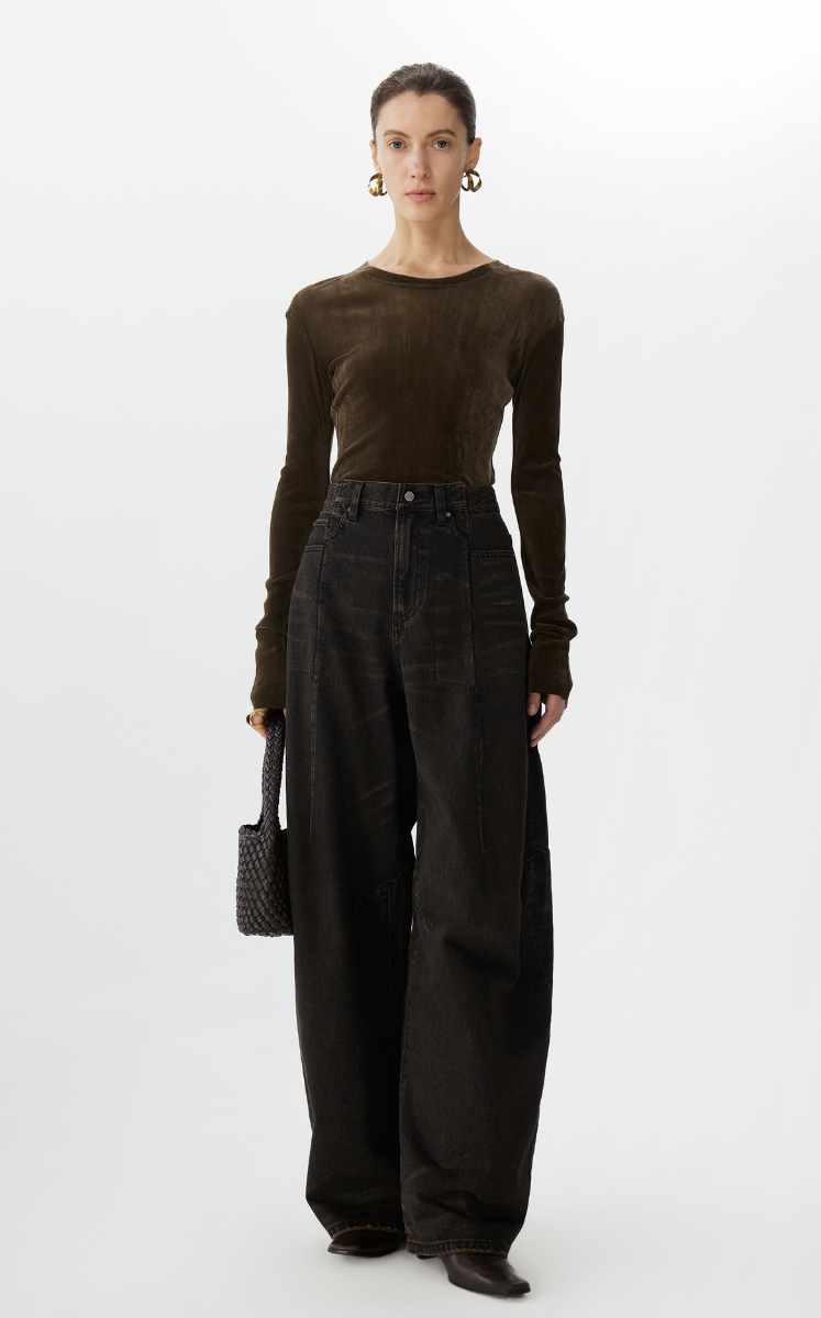 T-shirt / JNBY Slim Fit Velvet Mesh Long Sleeve T-Shirt Brown