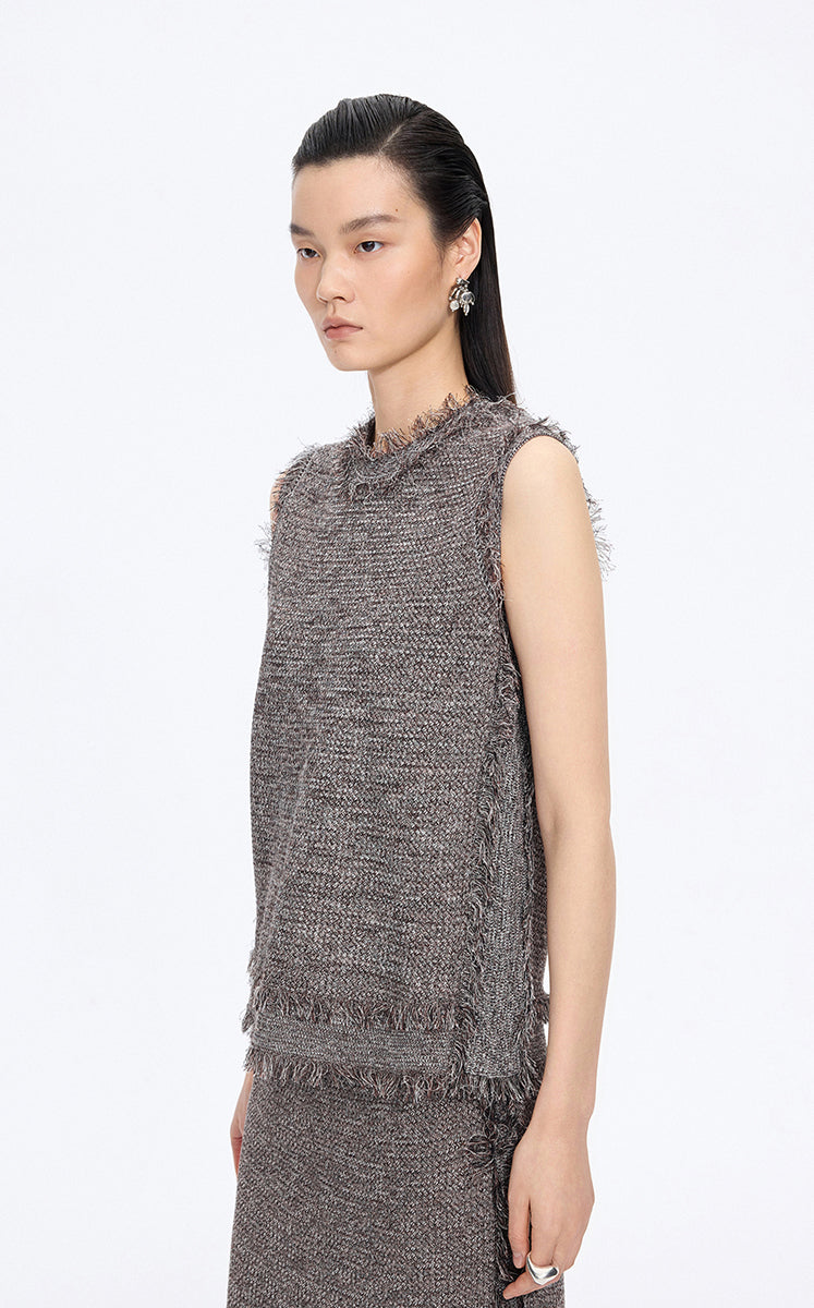 Tank Top / JNBY Fringe Trim Cotton Knit Vest
