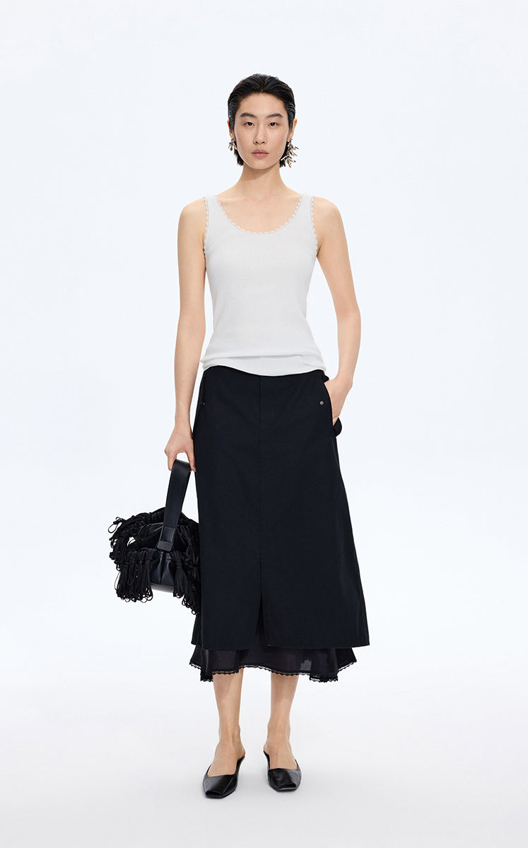 Tank Top / JNBY Lace Trim Cotton Knit Camisole Off White