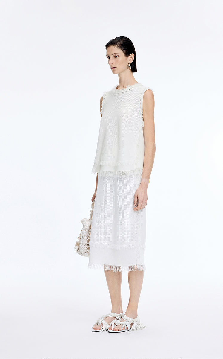 Tank Top / JNBY Fringe Trim Cotton Knit Vest Off White-2