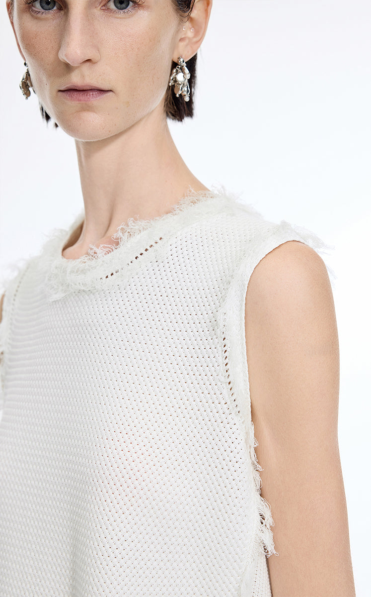 Tank Top / JNBY Fringe Trim Cotton Knit Vest Off White-2