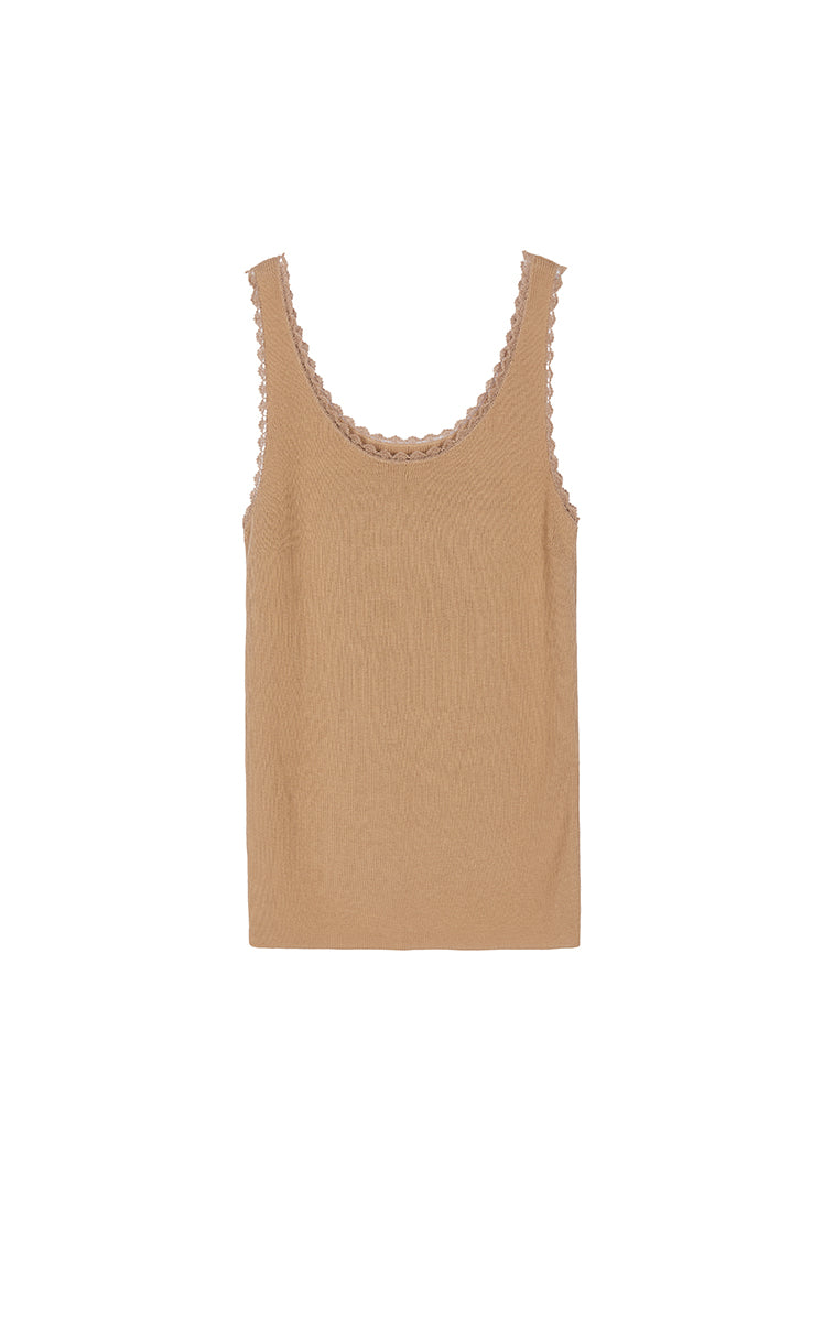 Tank Top / JNBY Lace Trim Cotton Knit Camisole Nude Khaki-1