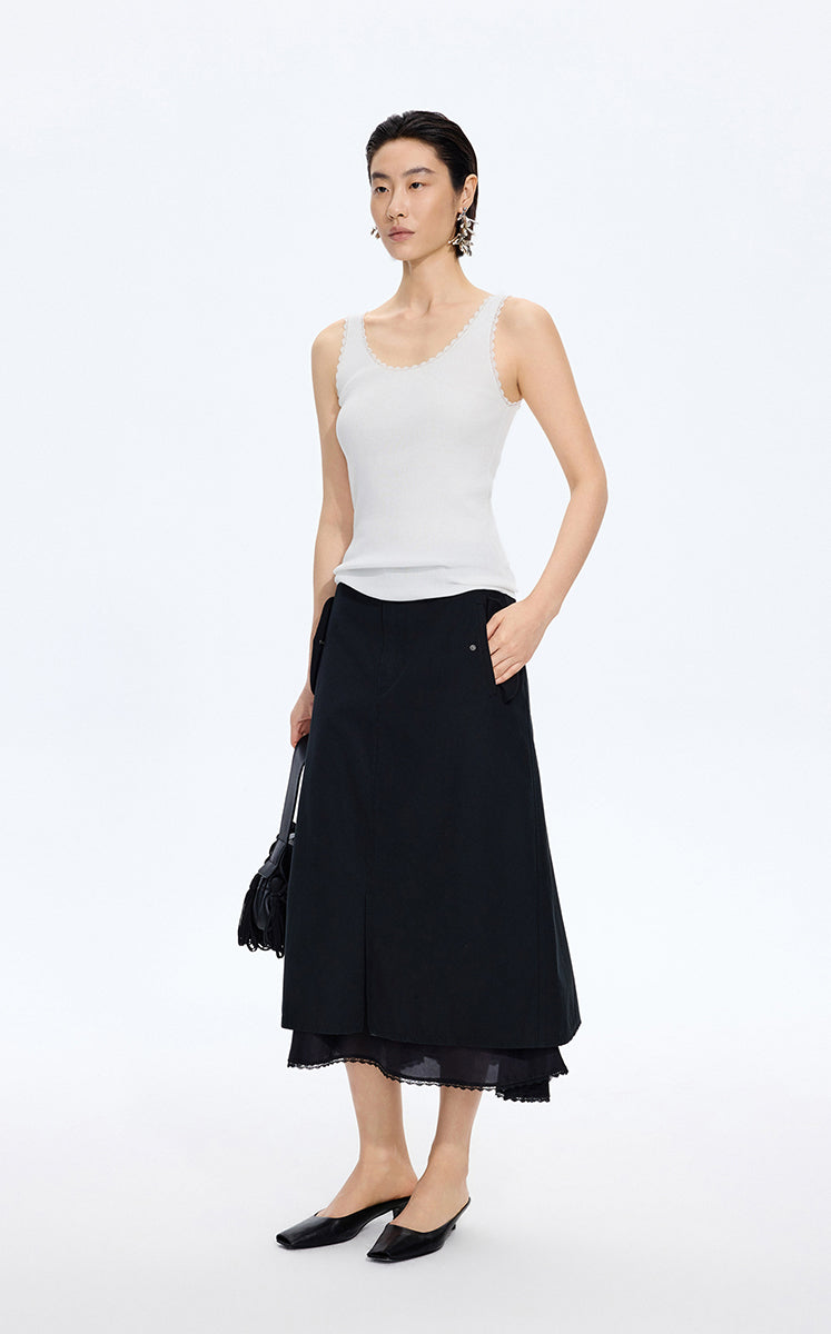 Tank Top / JNBY Lace Trim Cotton Knit Camisole Off White-2