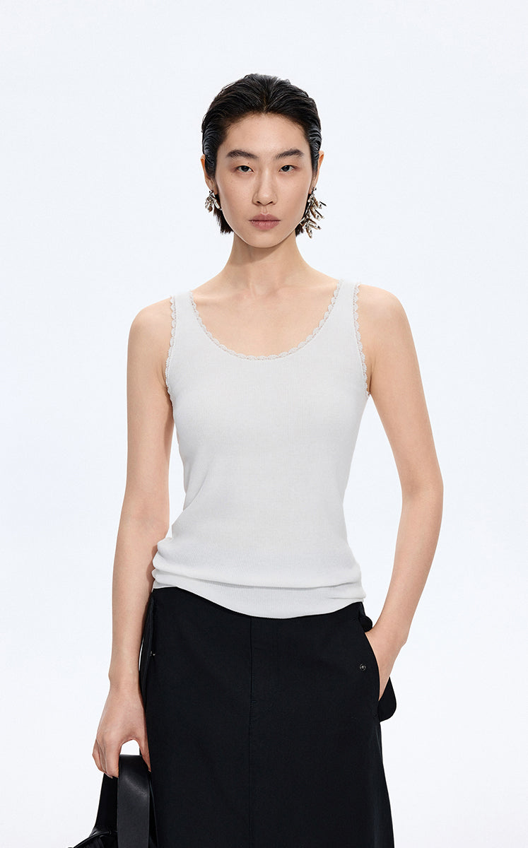 Tank Top / JNBY Lace Trim Cotton Knit Camisole Off White-2