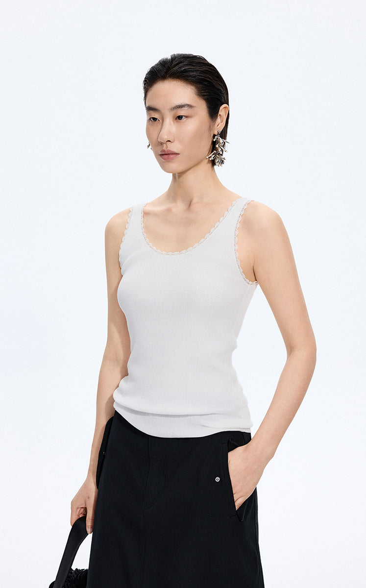 Tank Top / JNBY Lace Trim Cotton Knit Camisole Off White-2