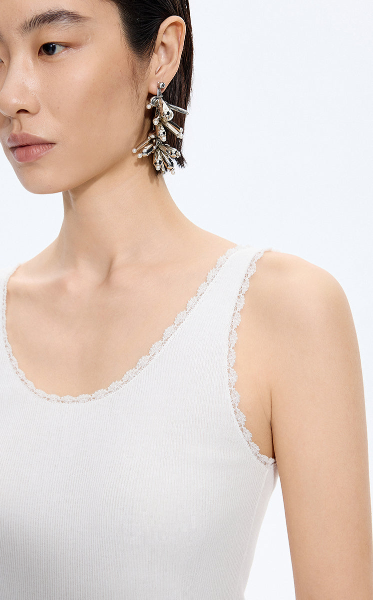 Tank Top / JNBY Lace Trim Cotton Knit Camisole Off White-2