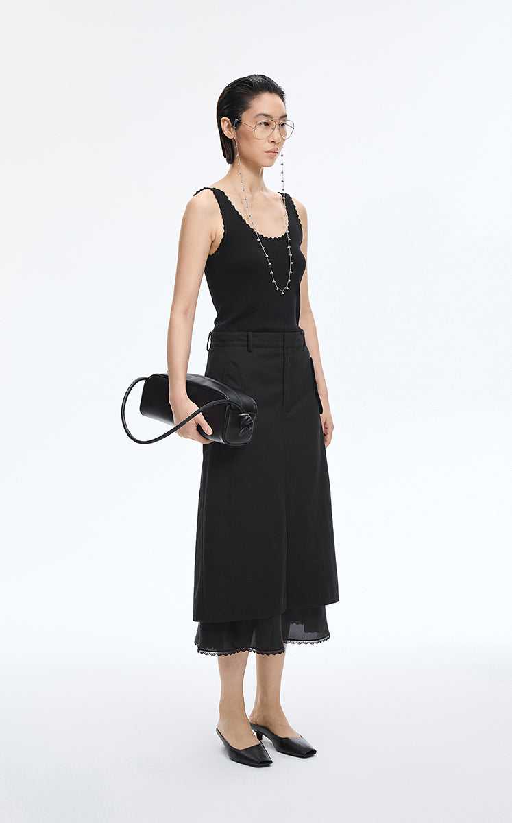 Tank Top / JNBY Lace Trim Cotton Knit Camisole Black-3