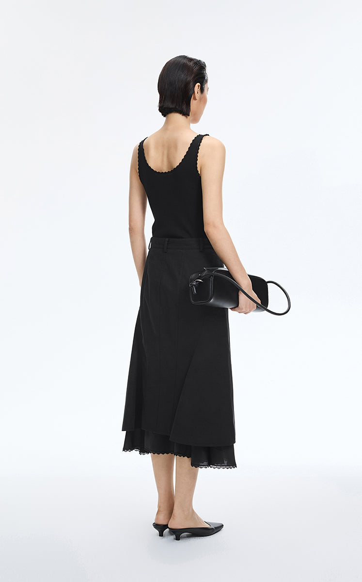 Tank Top / JNBY Lace Trim Cotton Knit Camisole Black-3