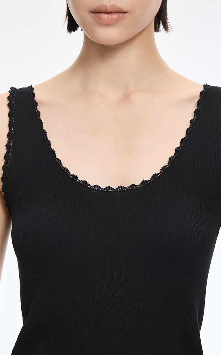 Tank Top / JNBY Lace Trim Cotton Knit Camisole Black-3