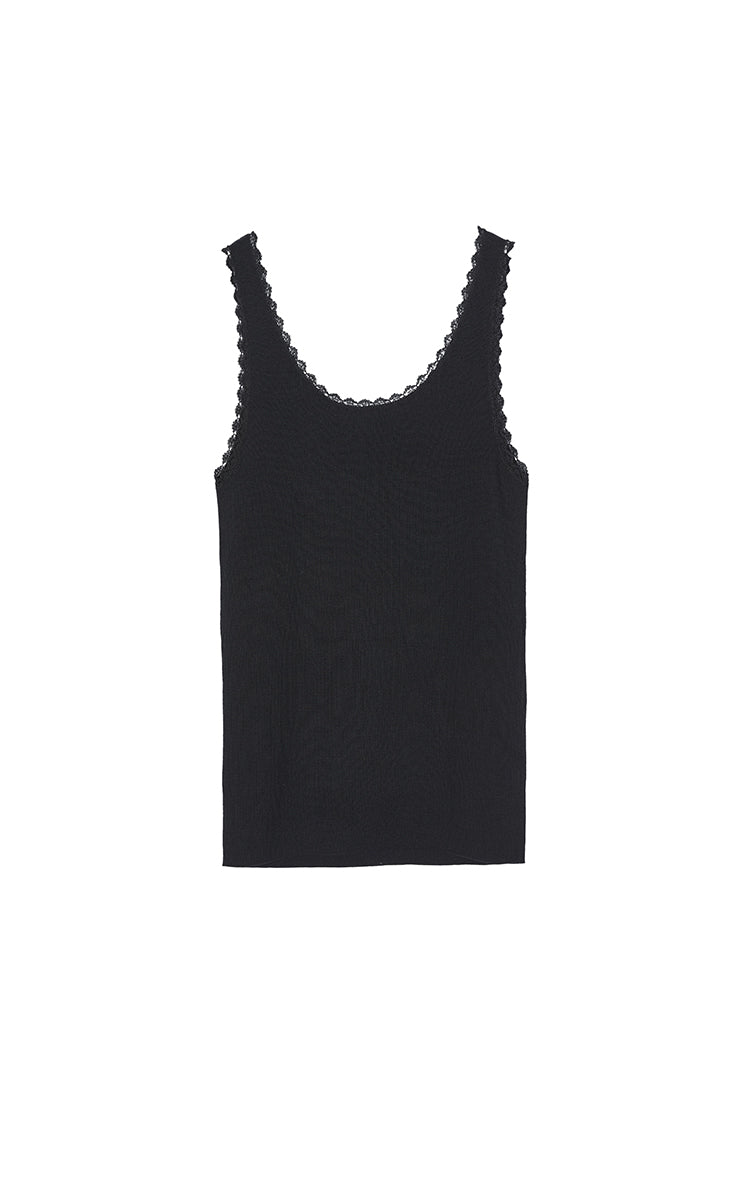 Tank Top / JNBY Lace Trim Cotton Knit Camisole Black-3