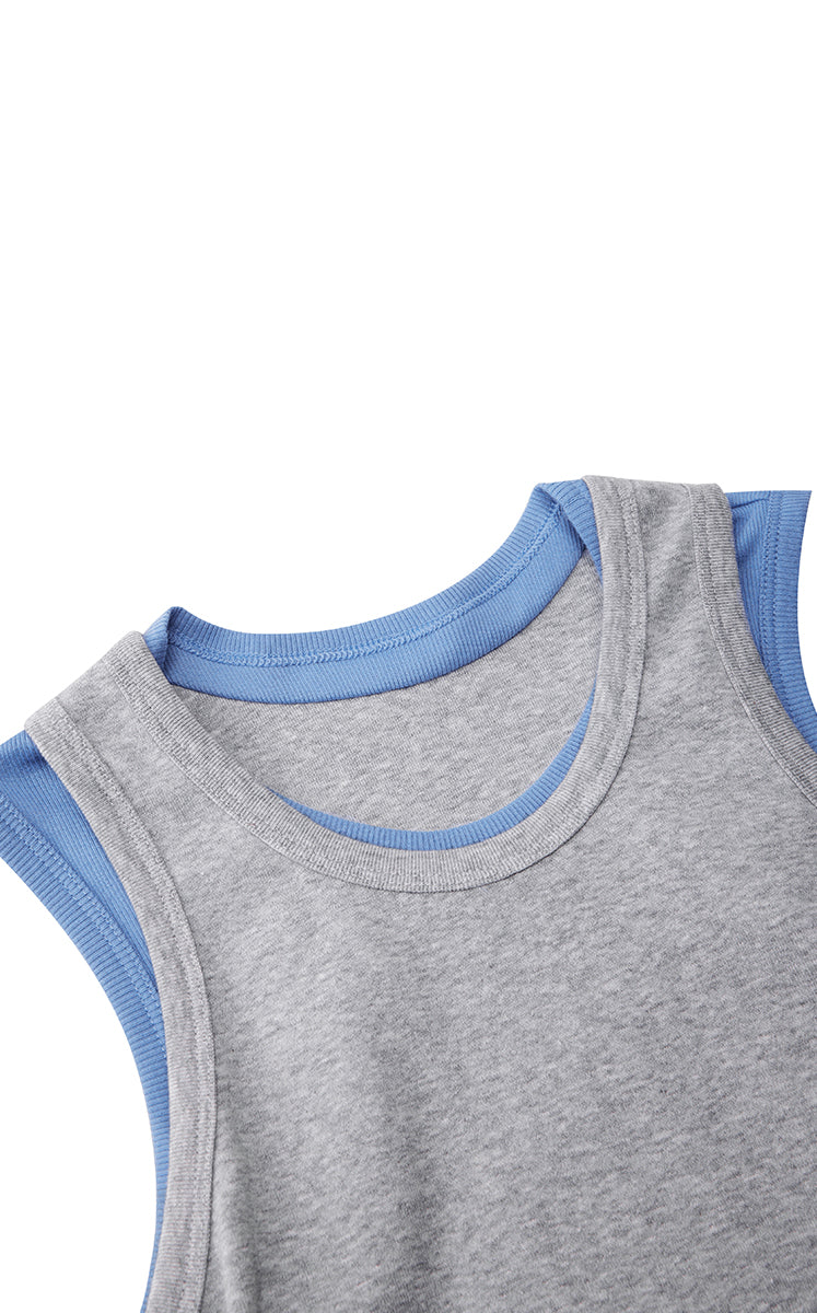 Tank Top / JNBY Layered Rib Tank Top Blue Grey-2