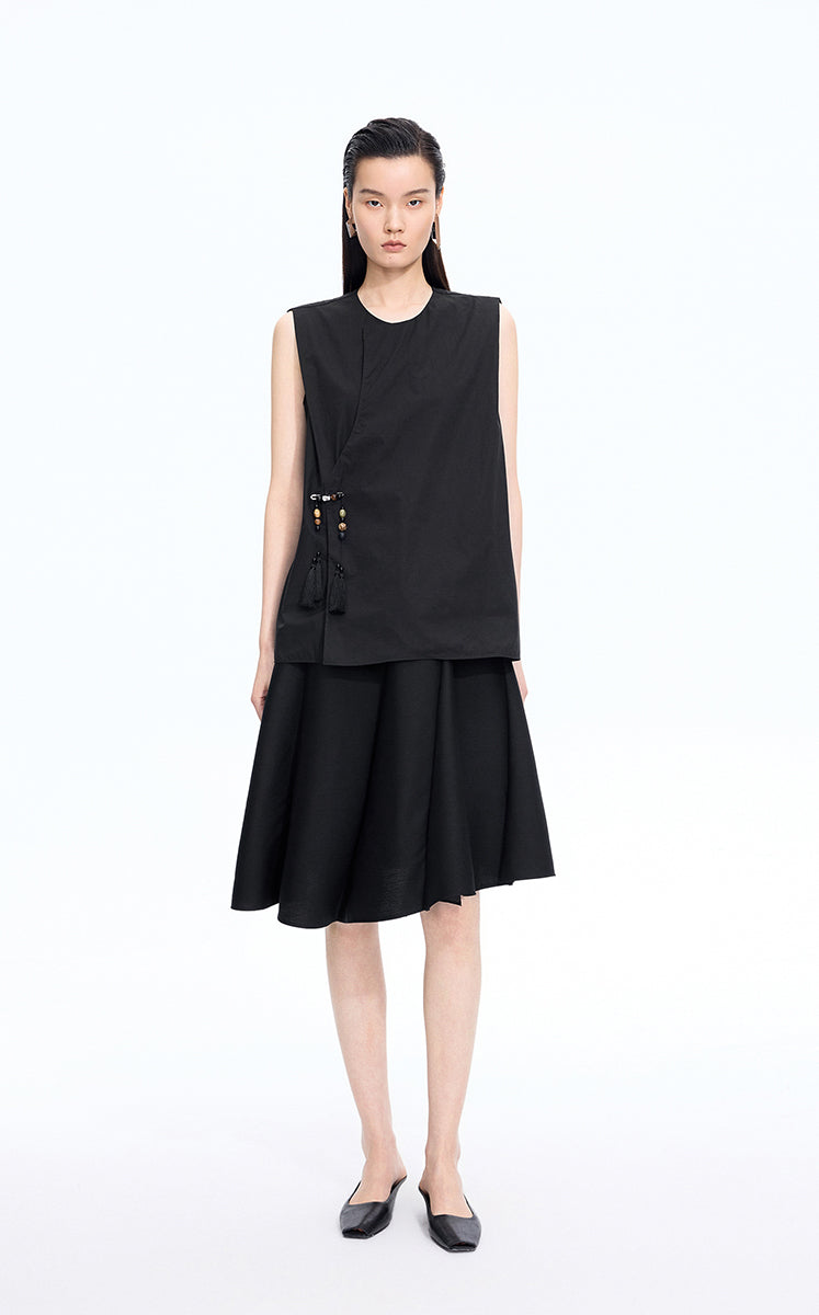 Top / JNBY Cotton Frog-Button Sleeveless Top Black