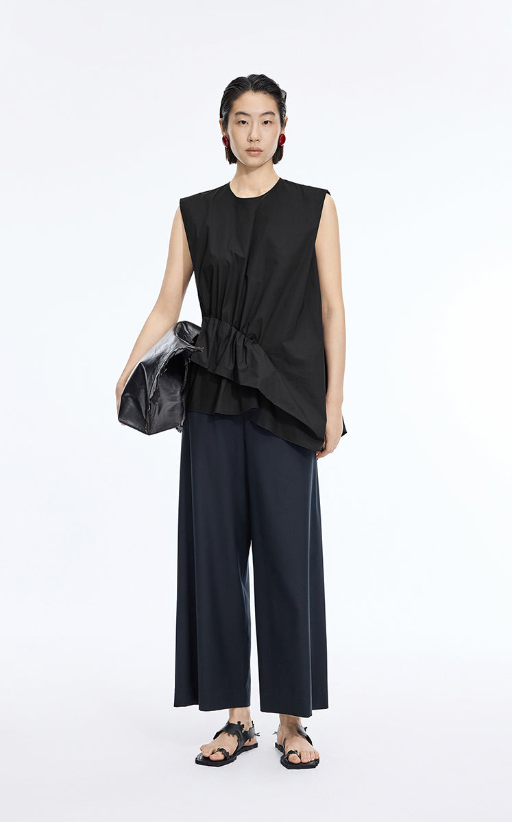 Top / JNBY Cotton Poplin Sleeveless Cinched Top Black