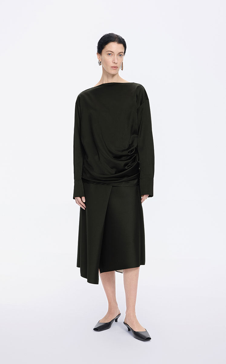 Top / JNBY Off-Shoulder Silk-Blend Deconstructed Top Black