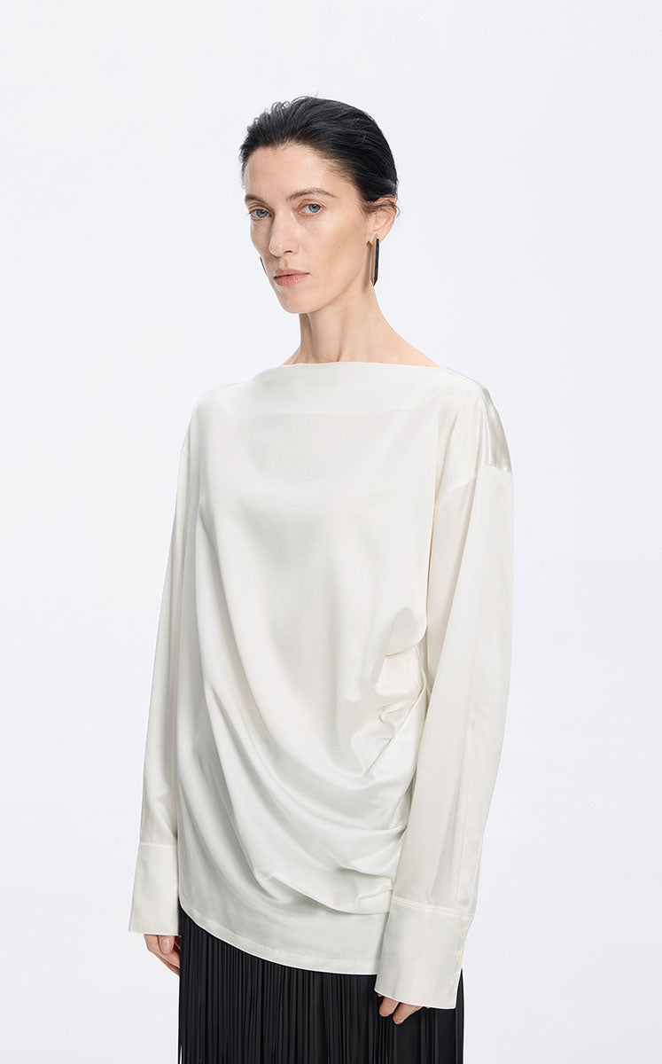 Top / JNBY Off-Shoulder Silk-Blend Deconstructed Top