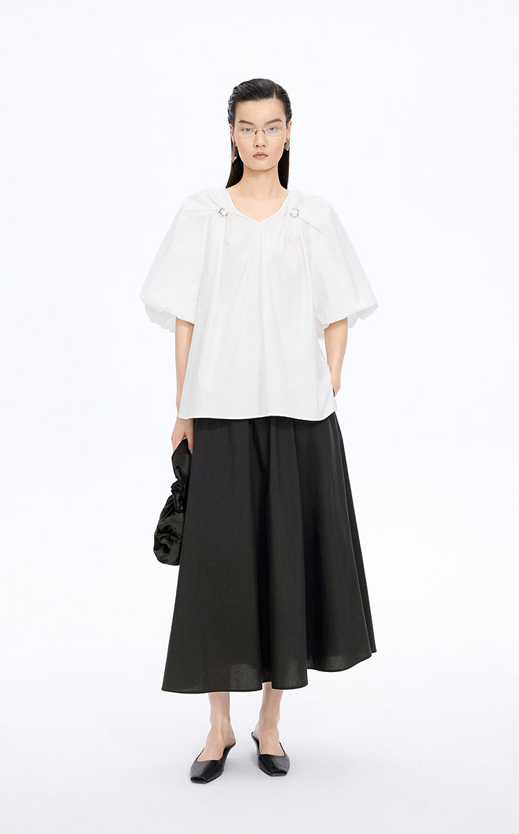 Top / JNBY Stretch Cotton Poplin V-Neck Shirt Off White