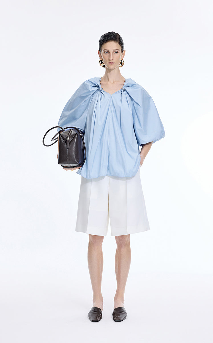Top / JNBY Stretch Cotton Poplin V-Neck Shirt Light Blue