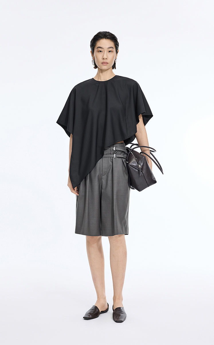 Top / JNBY Wool Cape-Style Short Sleeve Top Black