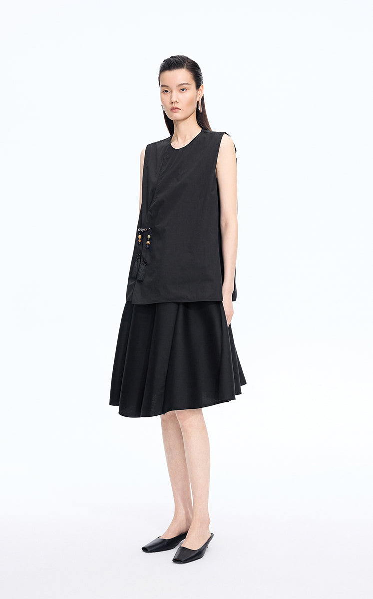 Top / JNBY Cotton Frog-Button Sleeveless Top Black-2