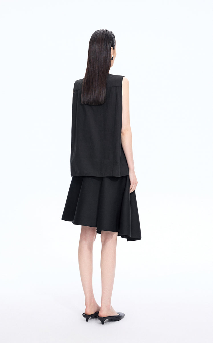 Top / JNBY Cotton Frog-Button Sleeveless Top Black-2