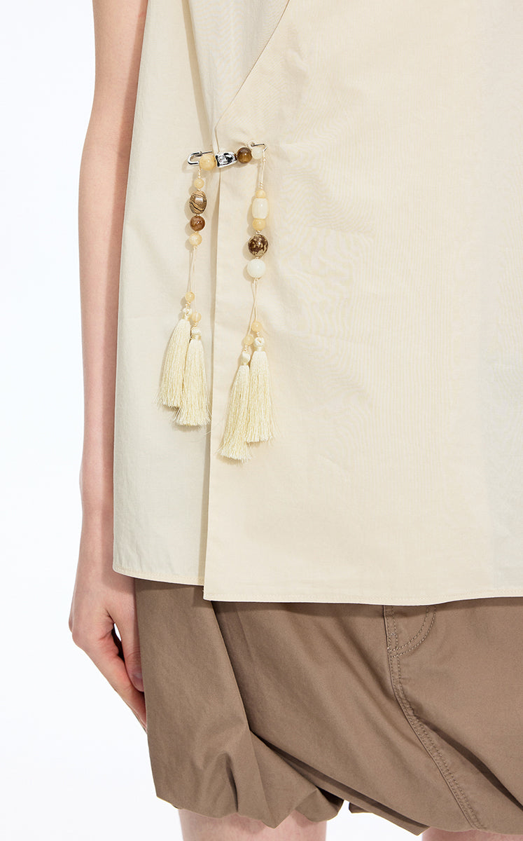 Top / JNBY Cotton Frog-Button Sleeveless Top Light Beige-3