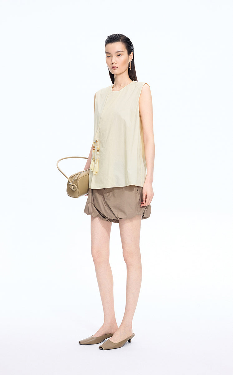 Top / JNBY Cotton Frog-Button Sleeveless Top Light Beige-3