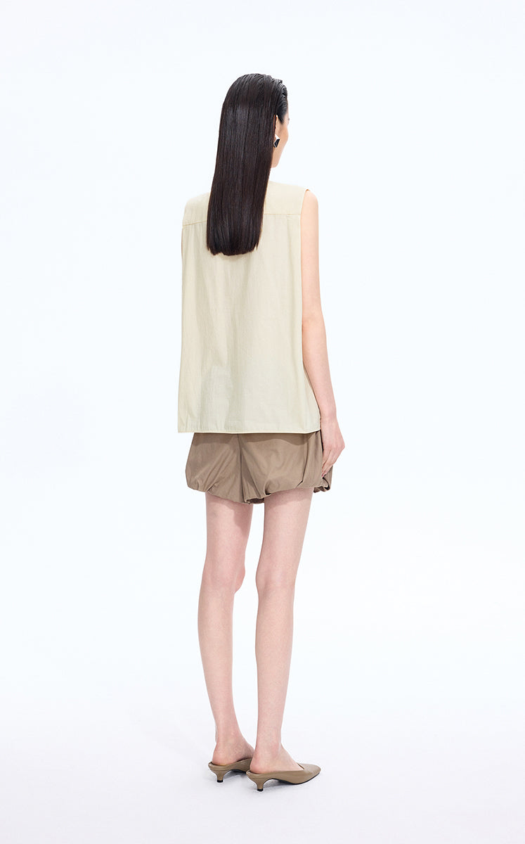 Top / JNBY Cotton Frog-Button Sleeveless Top Light Beige-3
