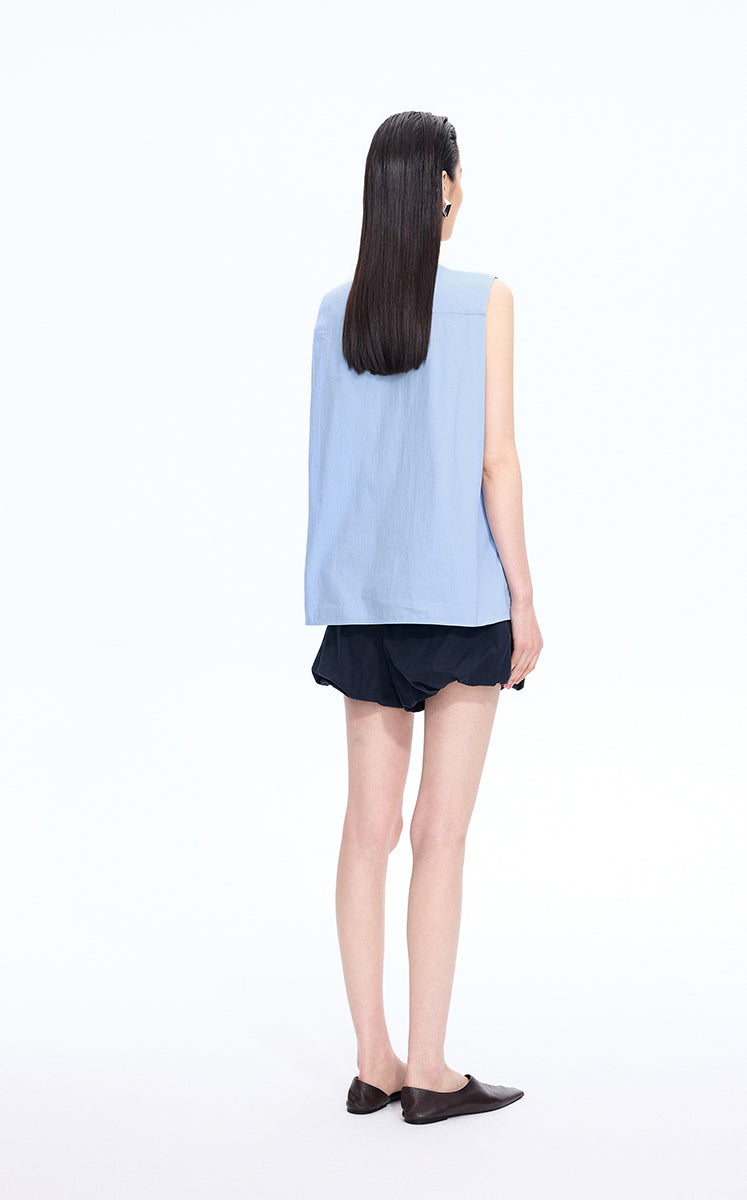 Top / JNBY Cotton Frog-Button Sleeveless Top Light Blue-1