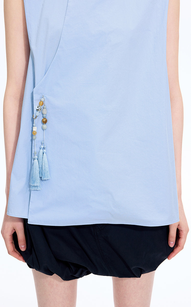Top / JNBY Cotton Frog-Button Sleeveless Top Light Blue-1
