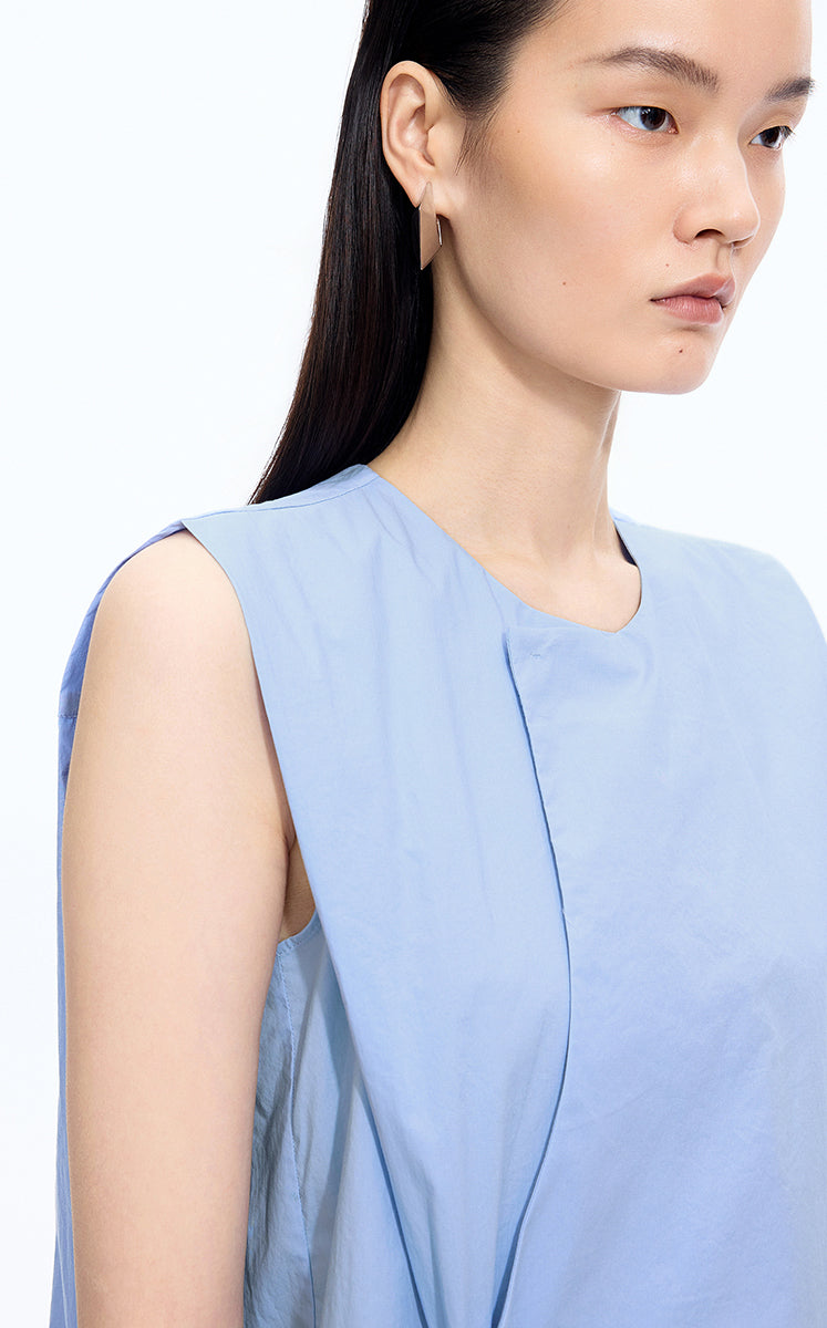 Top / JNBY Cotton Frog-Button Sleeveless Top Light Blue-1
