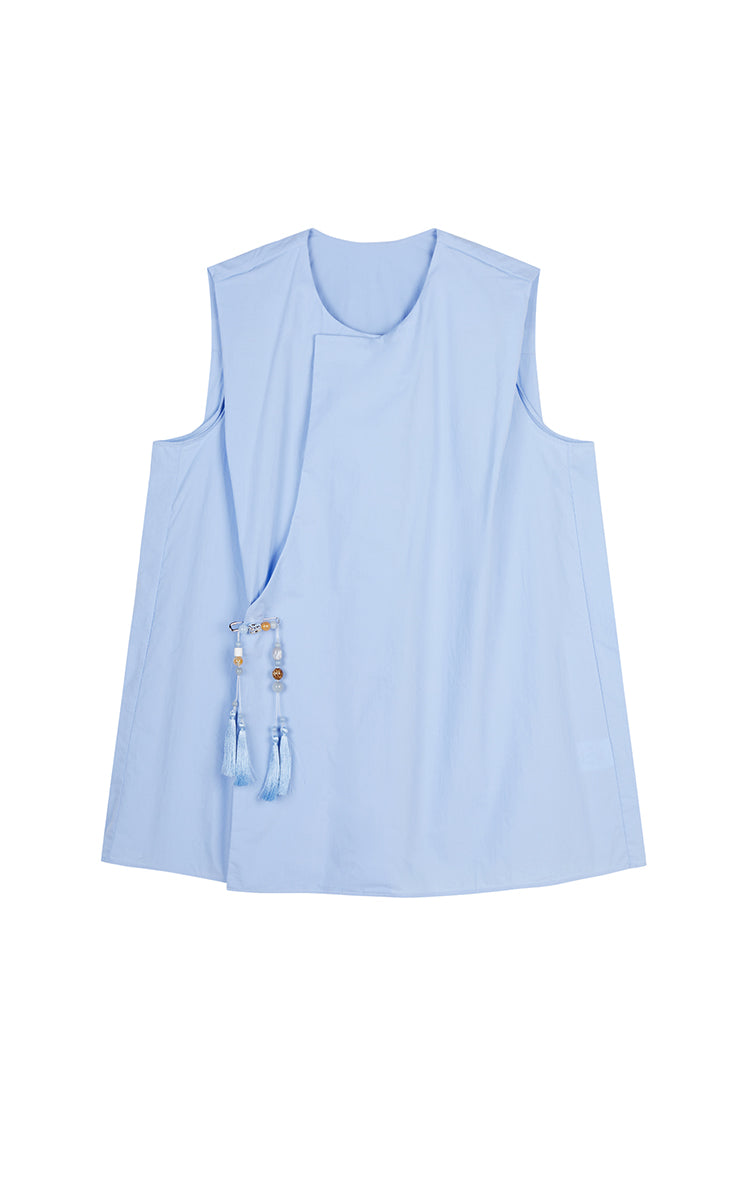 Top / JNBY Cotton Frog-Button Sleeveless Top Light Blue-1