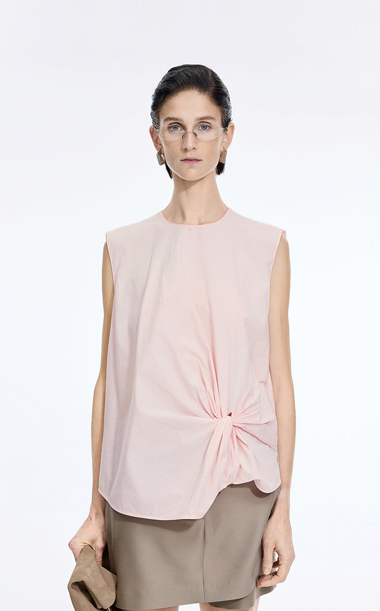 Top / JNBY Gathered Cotton Sleeveless Top Light Pink-2