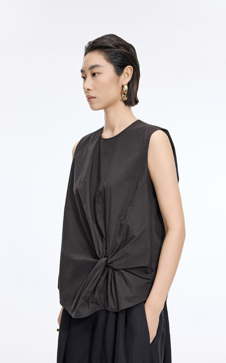 Top / JNBY Gathered Cotton Sleeveless Top Charcoal-3