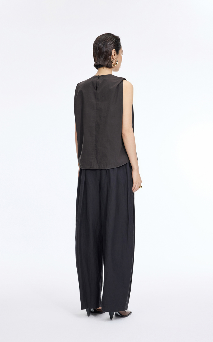 Top / JNBY Gathered Cotton Sleeveless Top Charcoal-3