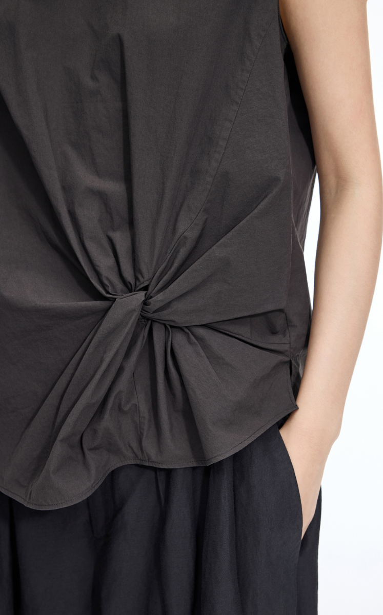 Top / JNBY Gathered Cotton Sleeveless Top Charcoal-3