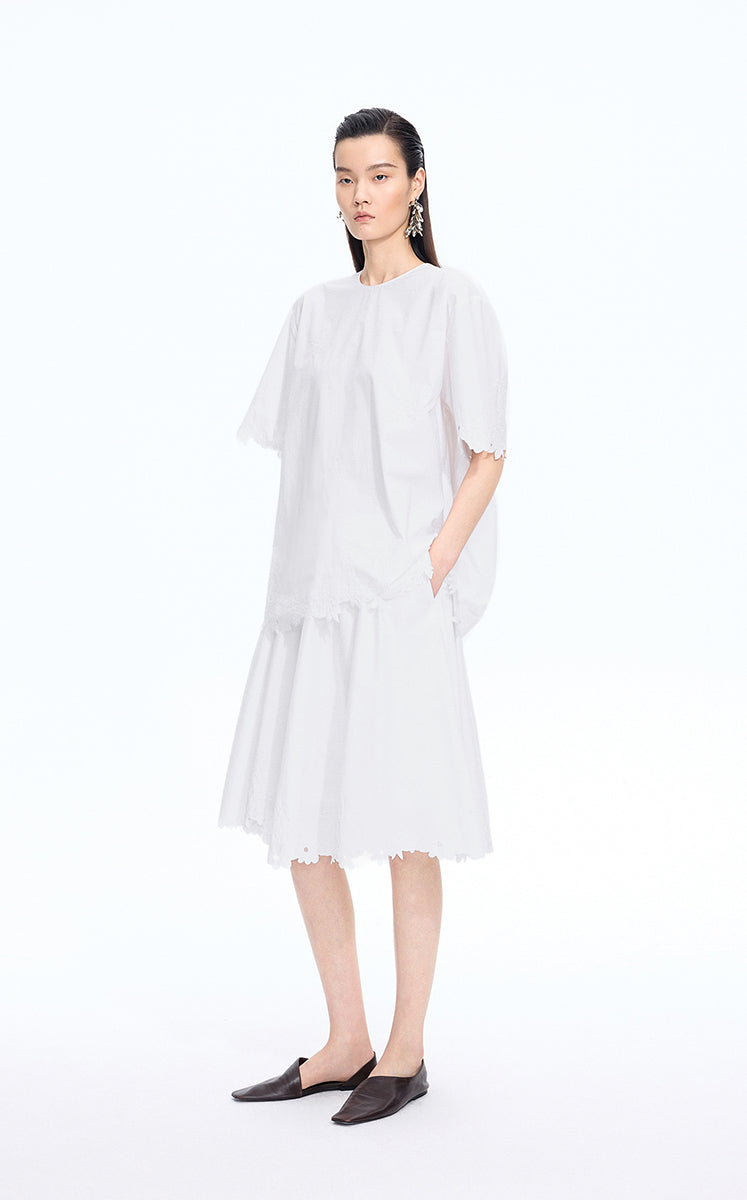 Top / JNBY Oversized Embroidered Cotton T-Shirt Ecru-2
